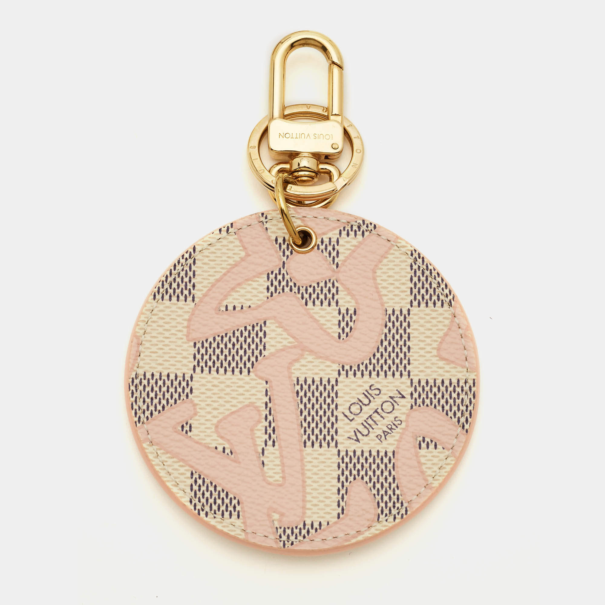 مملوكة مسبقًا Louis Vuitton Tahitiennes Round Key Holder Rose Ballerine Damier Azur Canvas