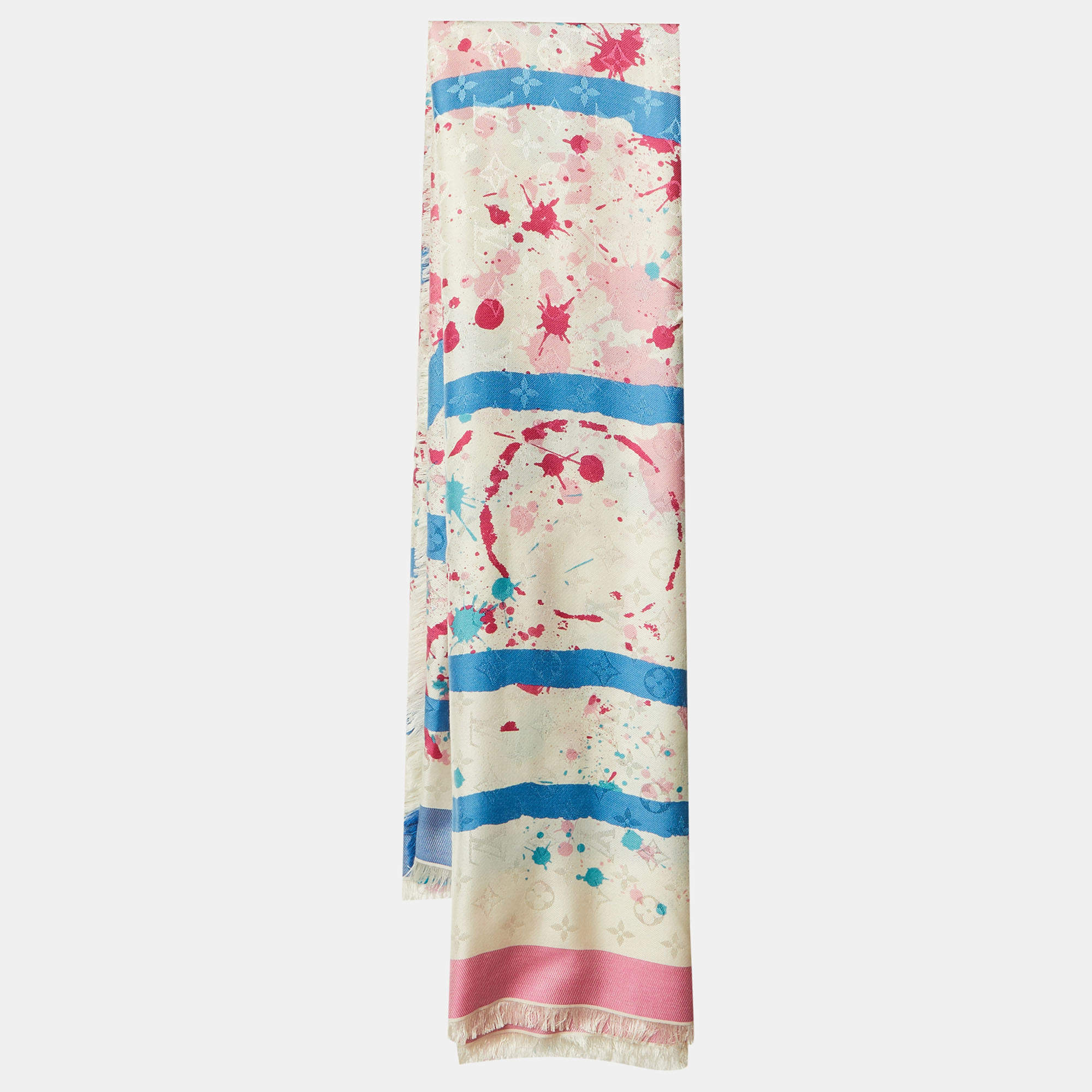 مملوكة مسبقًا Louis Vuitton White André Saraiva Monogram Silk & Wool Shawl 