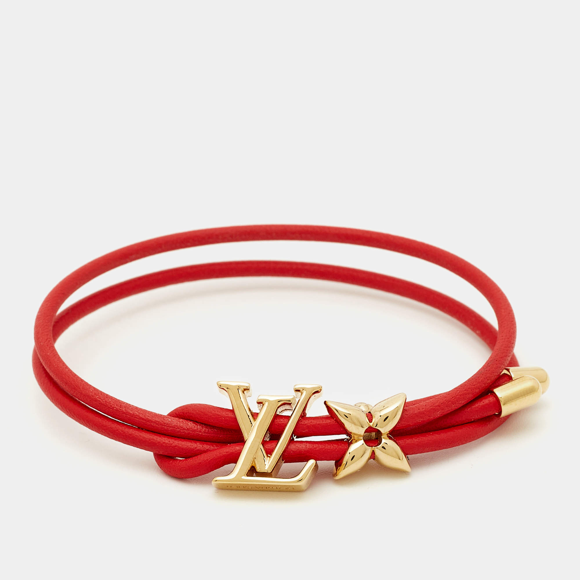 مملوكة مسبقًا Louis Vuitton LV Bloom Gold Tone Red Leather Bracelet