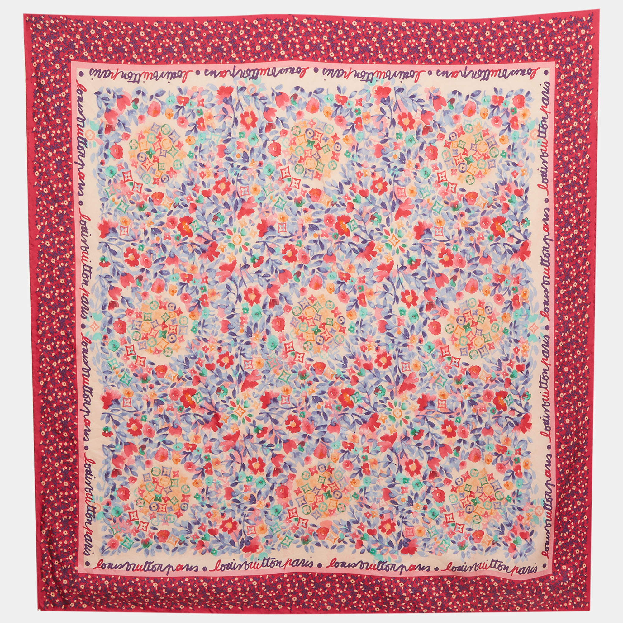 Pre Owned Louis Vuitton Fuchsia Pink Catania Floral Print Silk Scarf