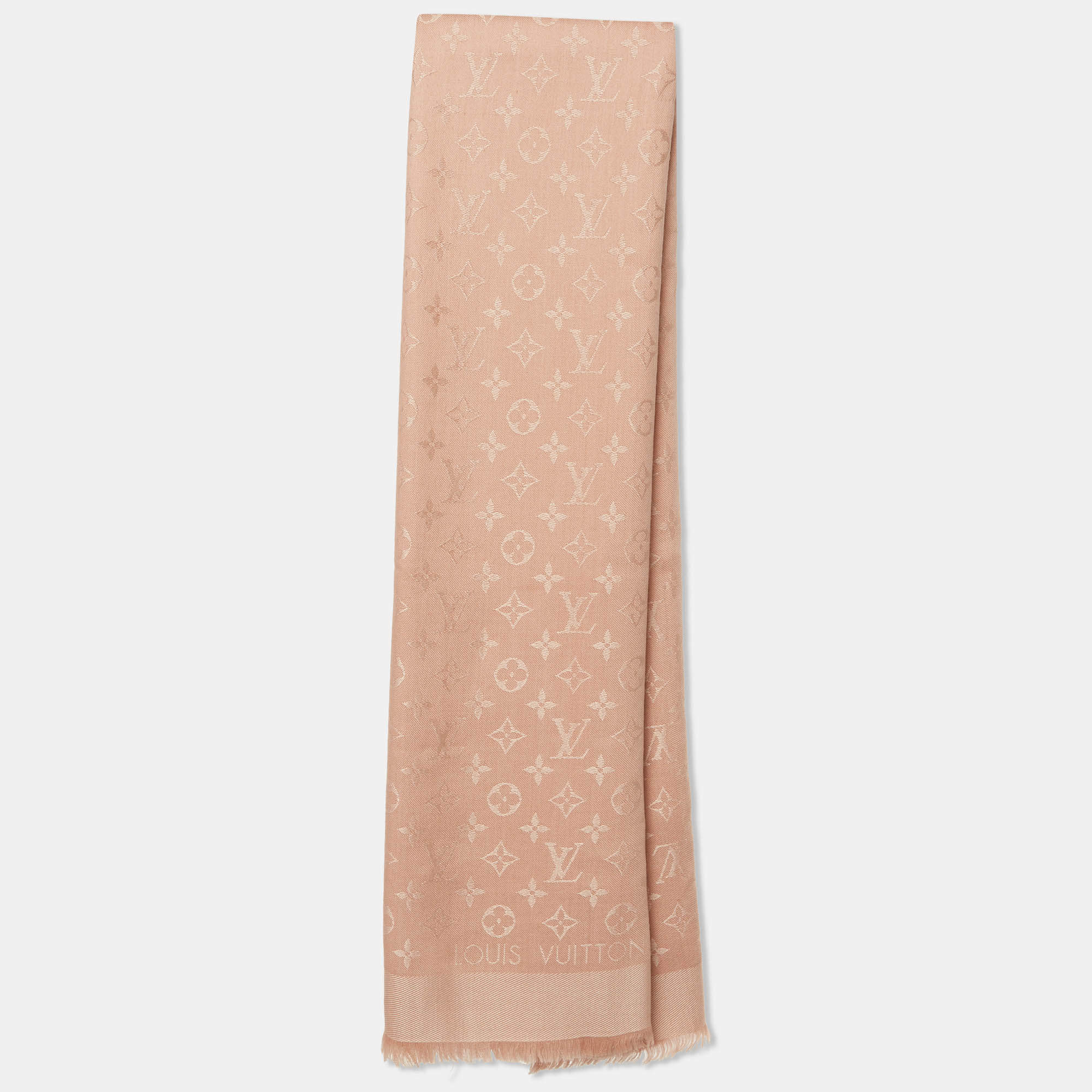 Pre Owned Louis Vuitton Pink Monogram Silk & Wool Shawl   