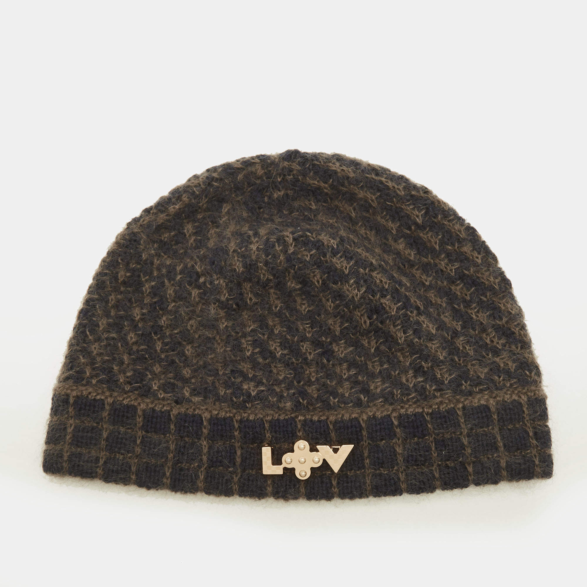 مملوكة مسبقًا Louis Vuitton Blue Mohair Wool Logo Detail Scarf and Beanie Set 