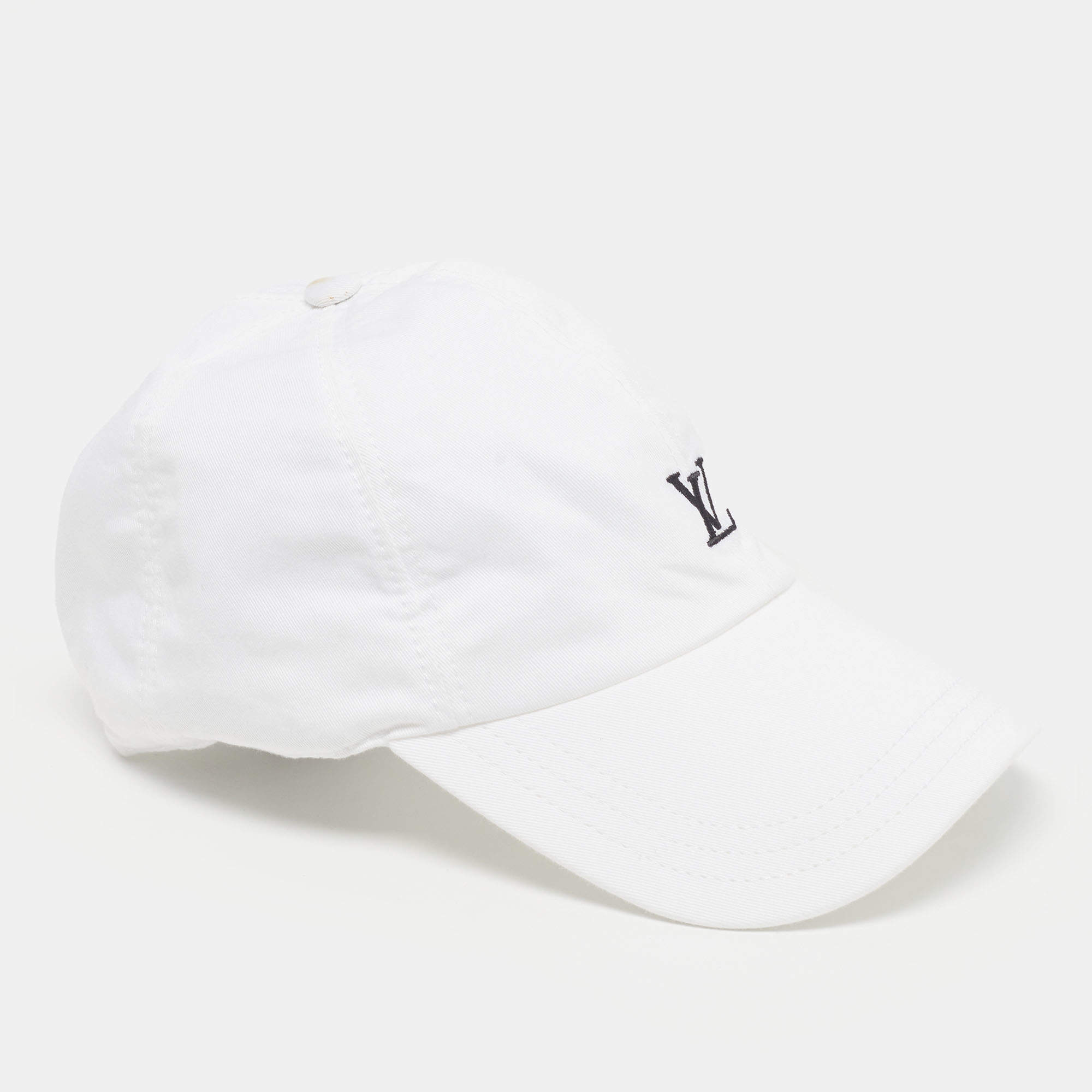 Pre Owned Louis Vuitton White Cotton LV League Cap