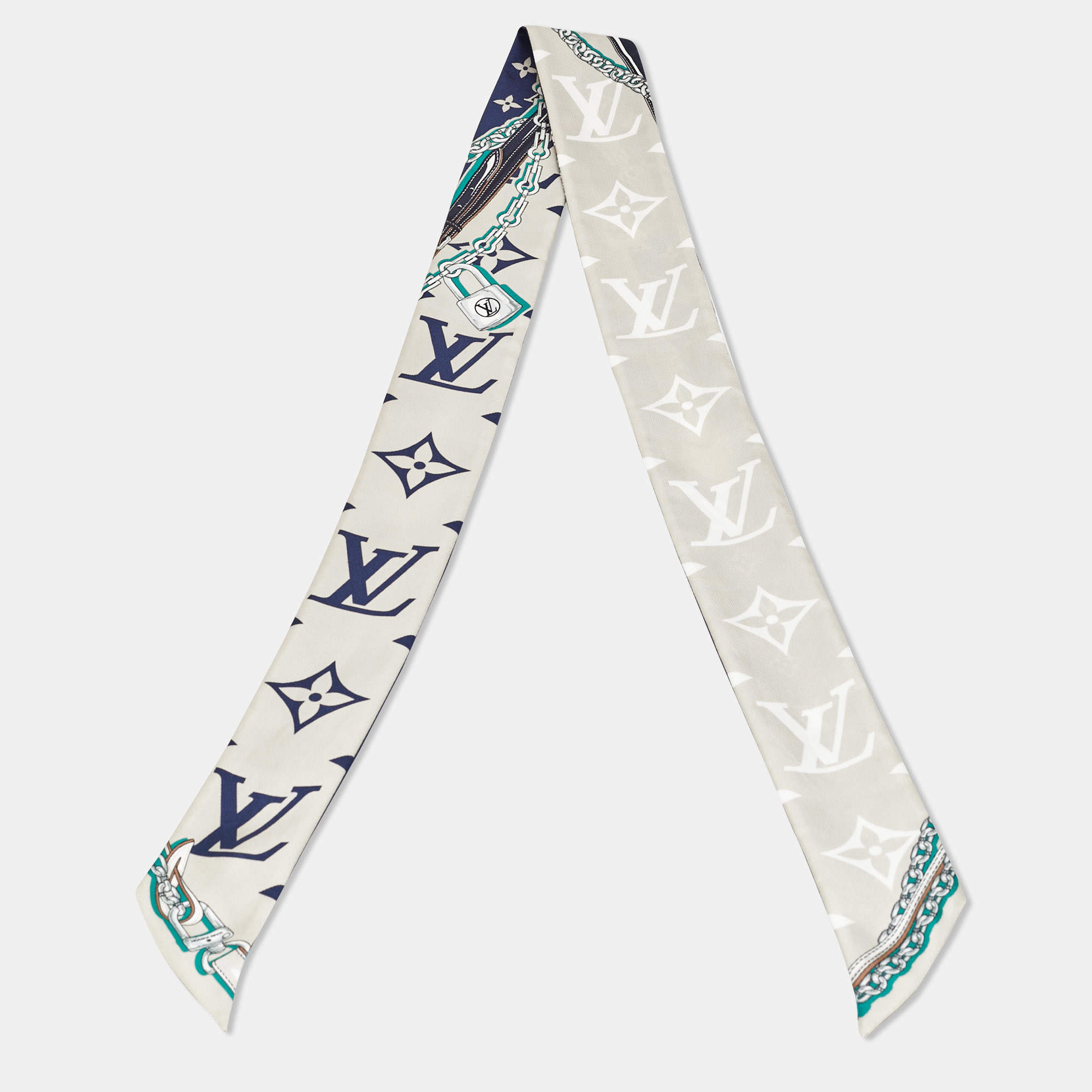 Pre Owned Louis Vuitton Blue/Grey Silk Ultimate Monogram Bandeau 