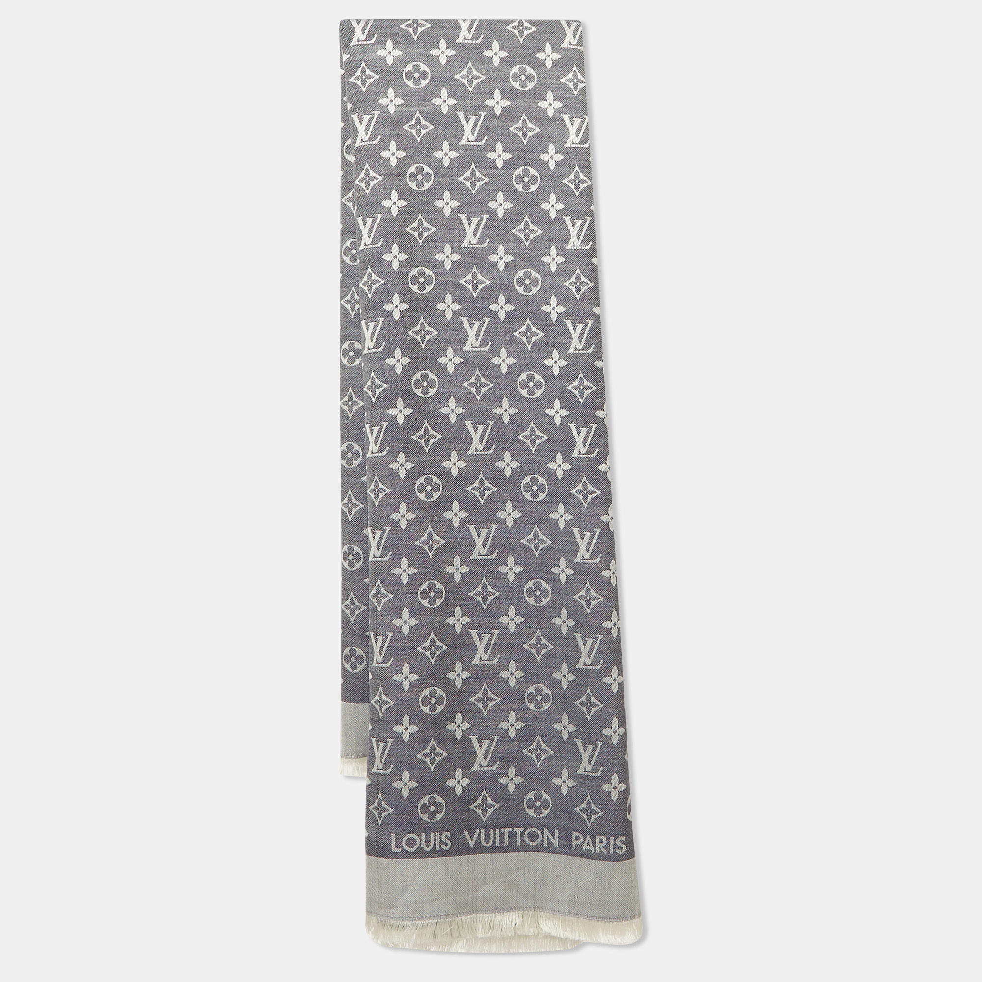 Pre Owned Louis Vuitton Black/Grey Monogram Square Scarf