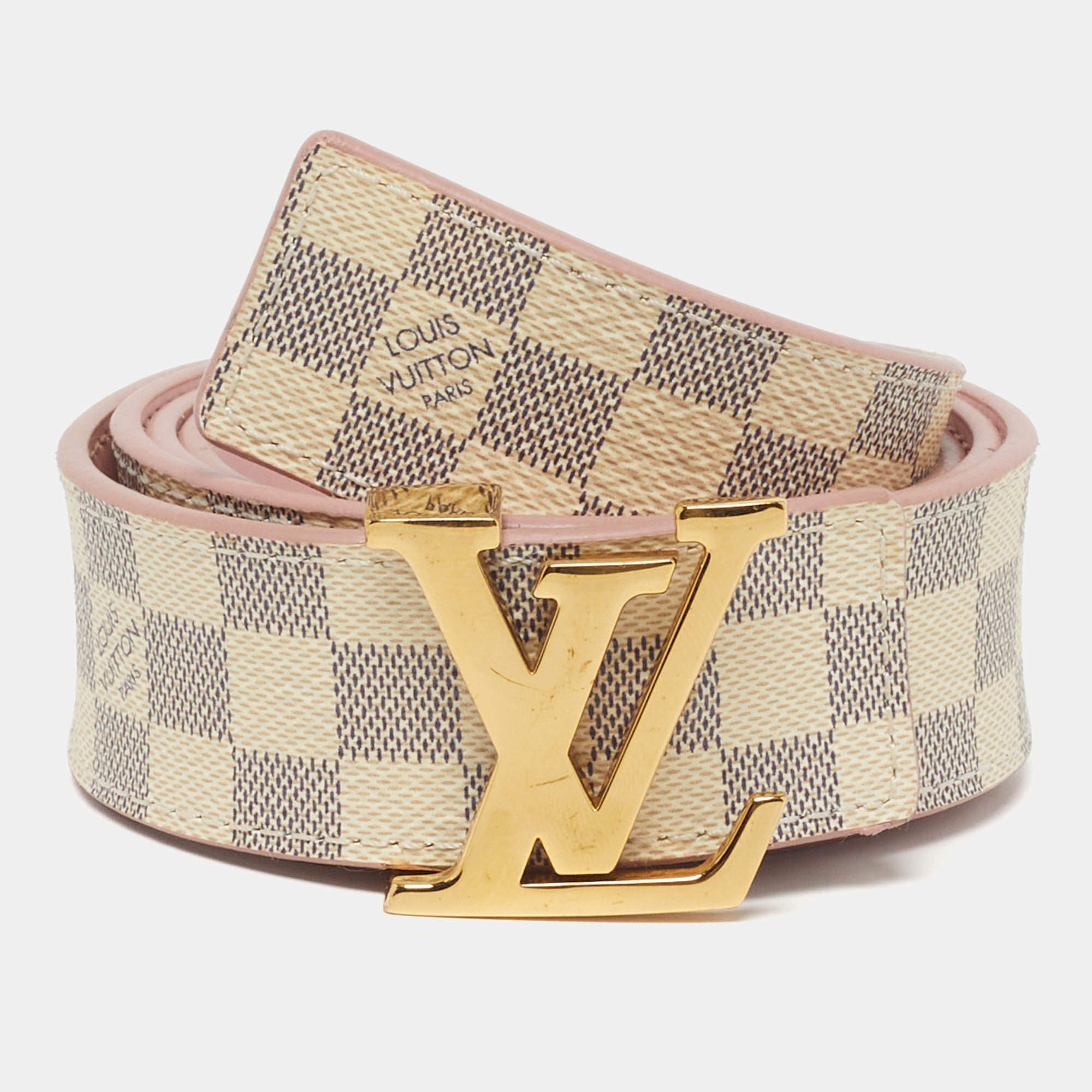 Pre Owned Louis Vuitton LV Initiales 80CM Belt Rose Poudre Damier Azur Canvas