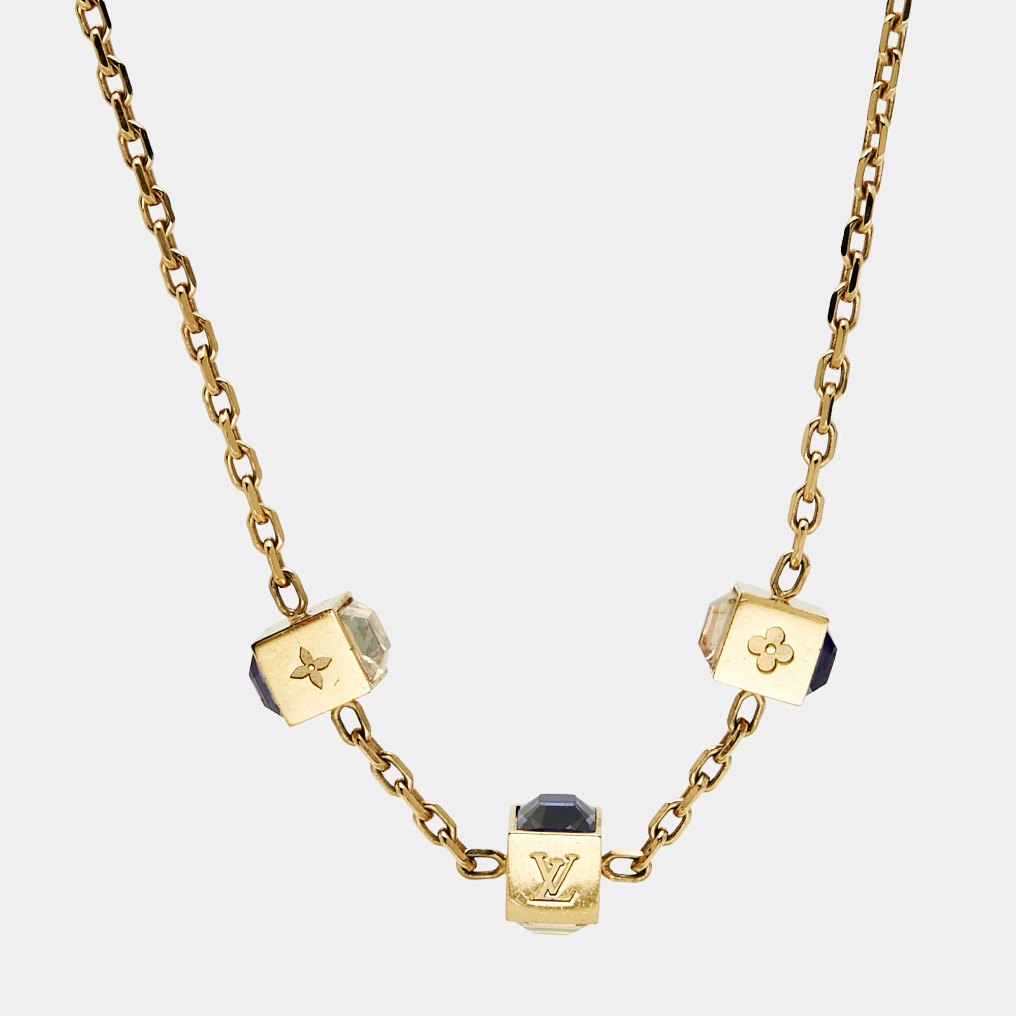 مملوكة مسبقًا Louis Vuitton Gamble Crystals Gold Tone Necklace