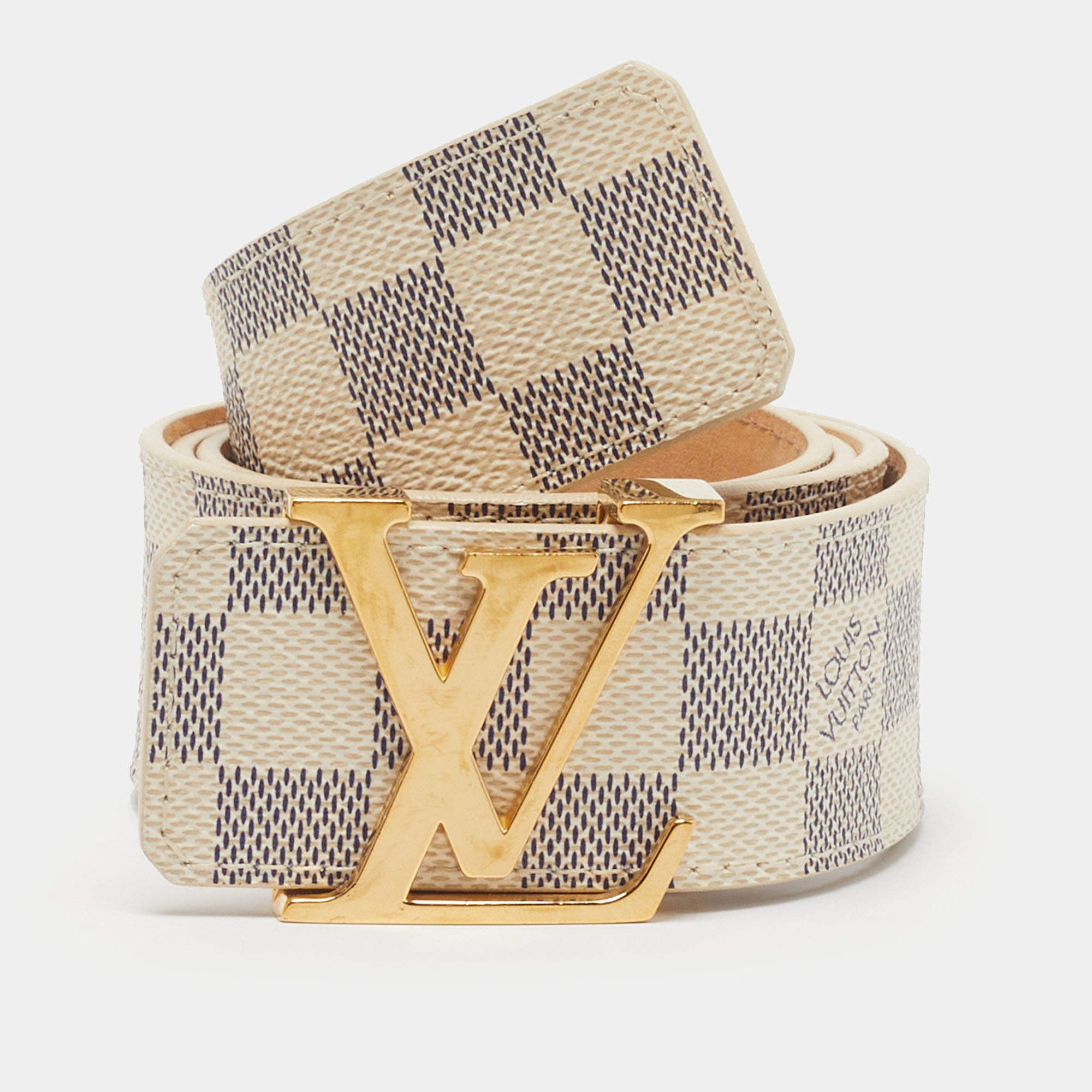 Pre Owned Louis Vuitton LV Initiales 85 CM Buckle Belt Damier Azur Canvas