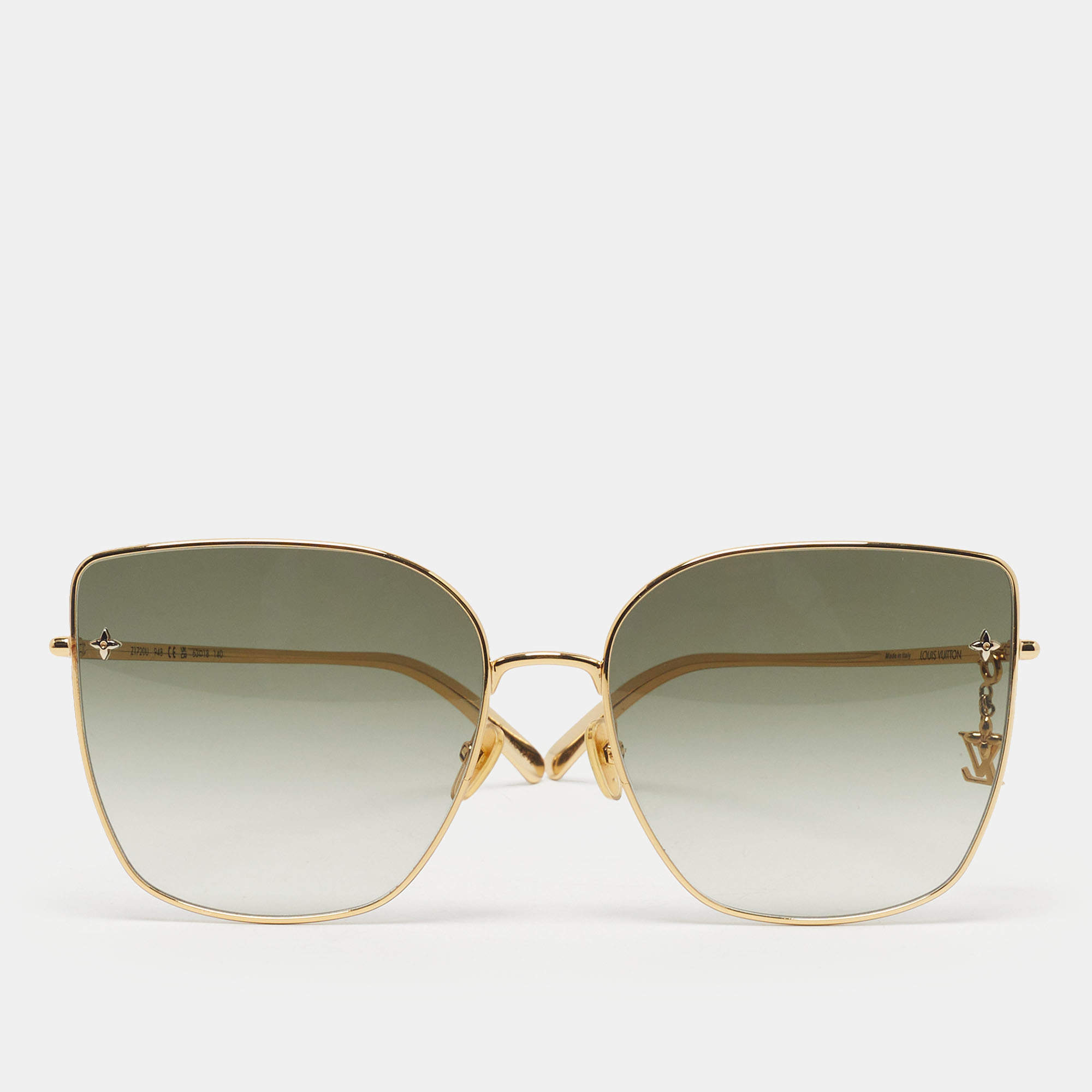 Pre Owned Louis Vuitton Green/Gold Tone Gradient Z1720U LV Charm Cat Eye Sunglasses