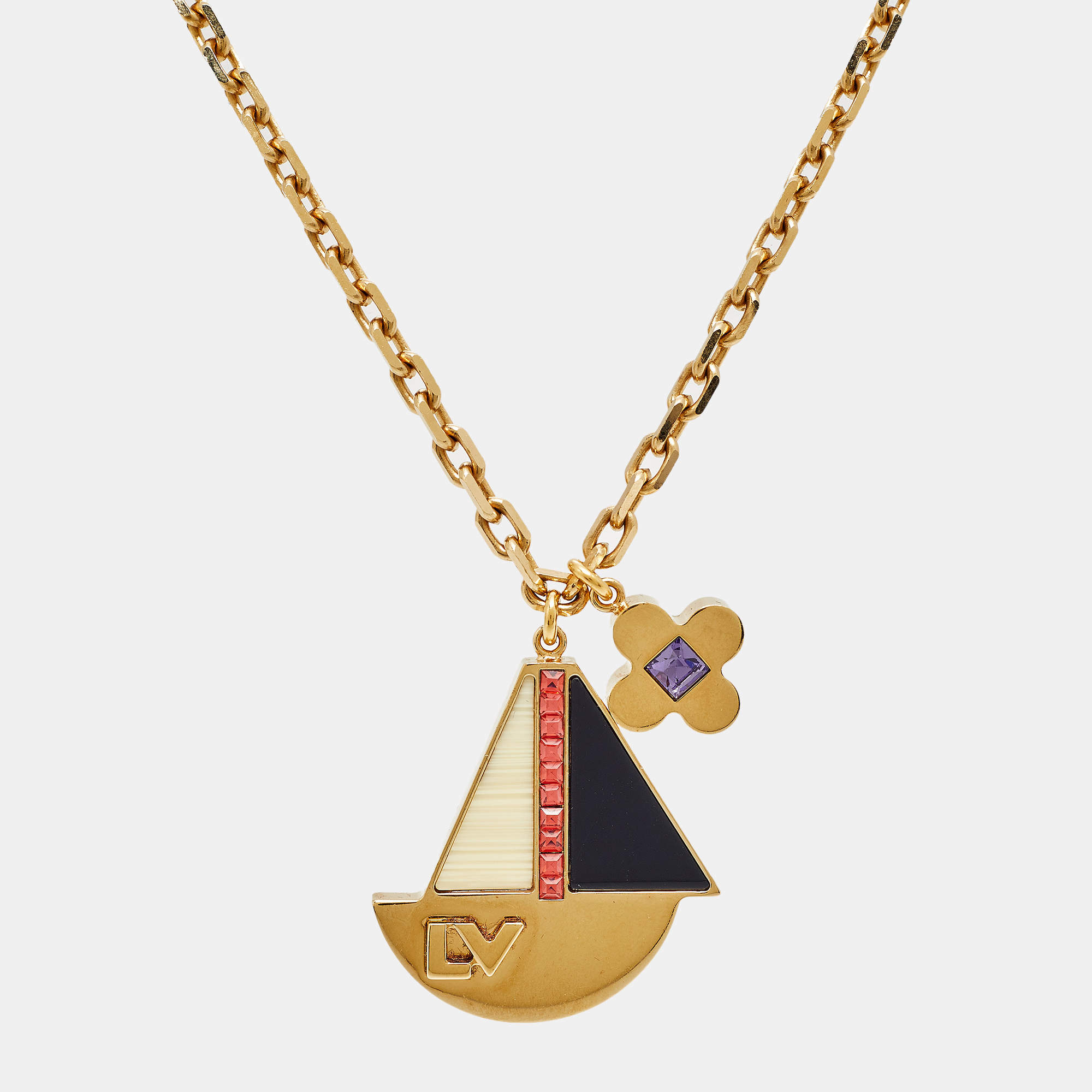 Pre Owned Louis Vuitton Float Your Boat Resin Crystals Gold Tone Pendant Necklace