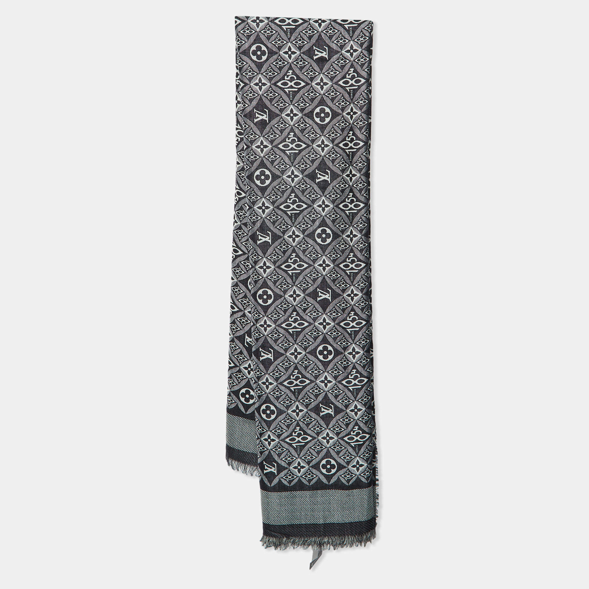 Pre Owned Louis Vuitton Black Since 1854 Monogram Jacquard Silk & Wool Shawl