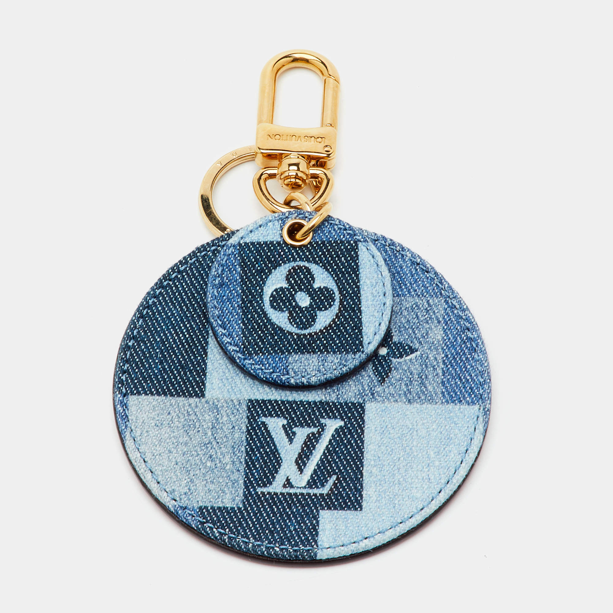 Pre Owned Louis Vuitton Bag Charm Blue Patchwork Bag Charm Key Holder Damier Monogram and Leather