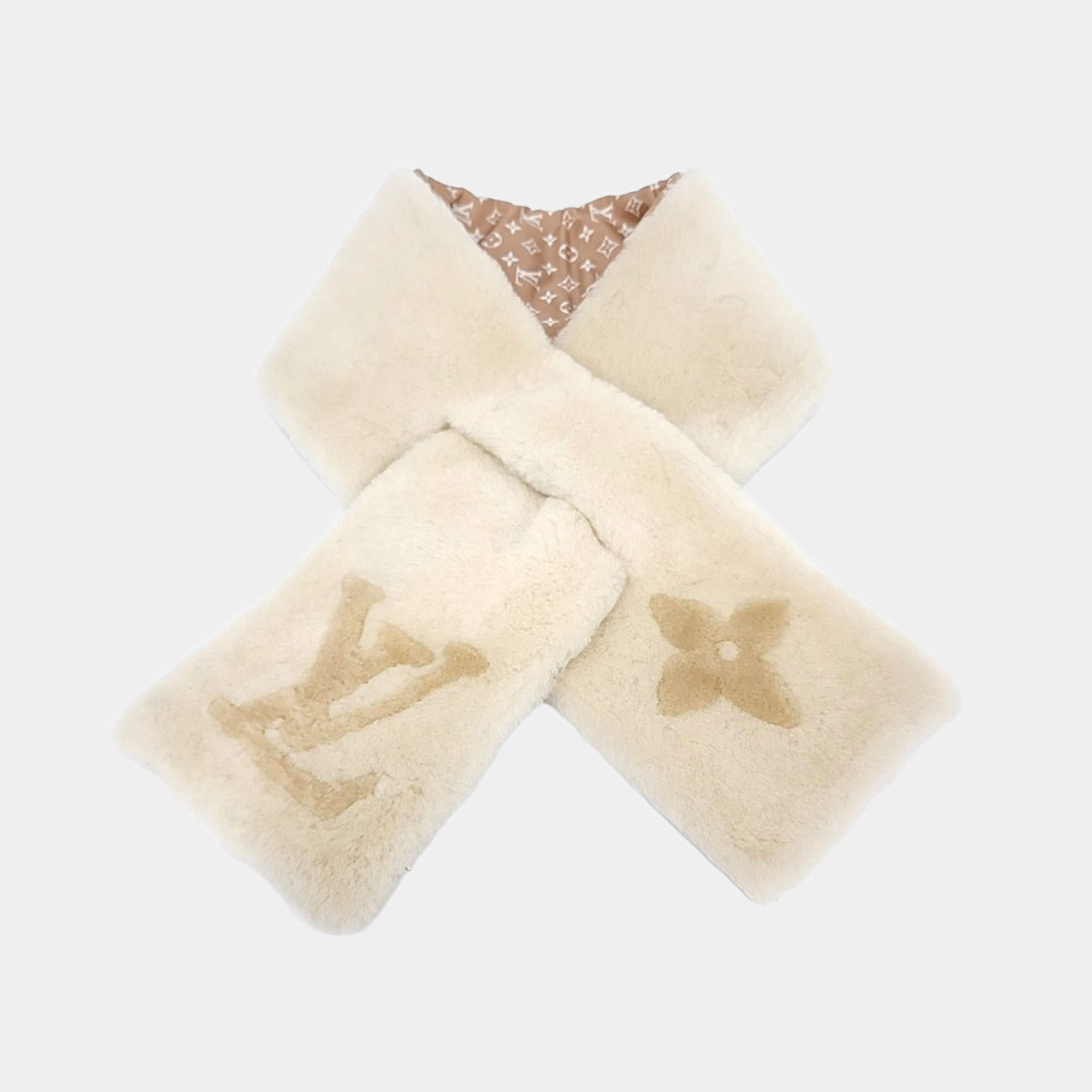 Pre Owned Louis Vuitton Beige/Pink Shearling Scarf