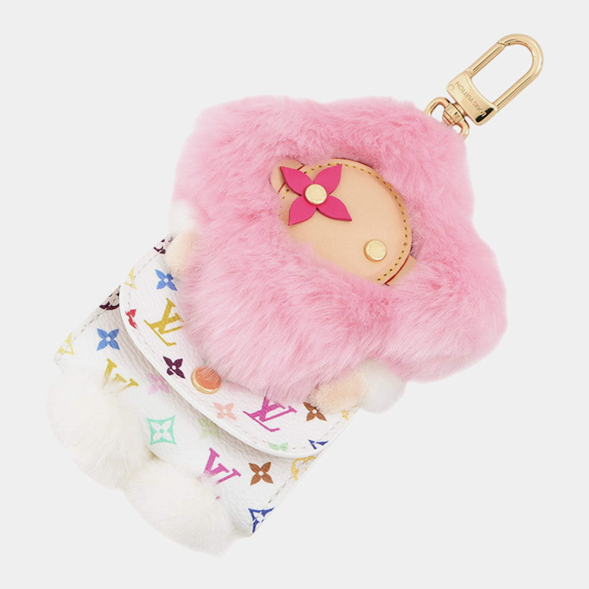 Pre Owned Louis Vuitton Vivienne Cador M03727 Pink Multicolor Monogram Canvas Fur Bag Charm