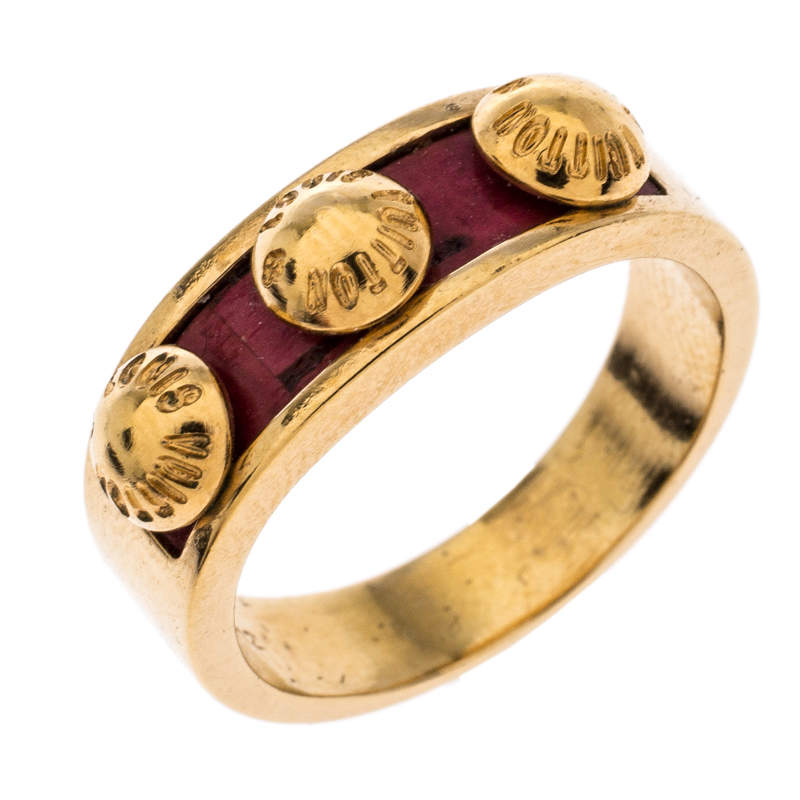 Louis Vuitton Gimme A Clue Red Leather Inlay Gold Tone Ring Size EU 52.5 Louis  Vuitton