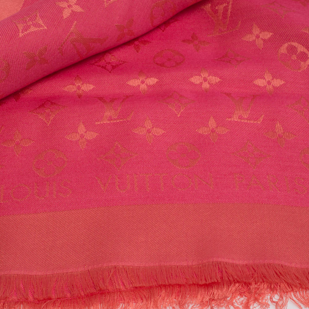 Louis Vuitton Silk Wool Monogram Denim Shawl Pink 206804