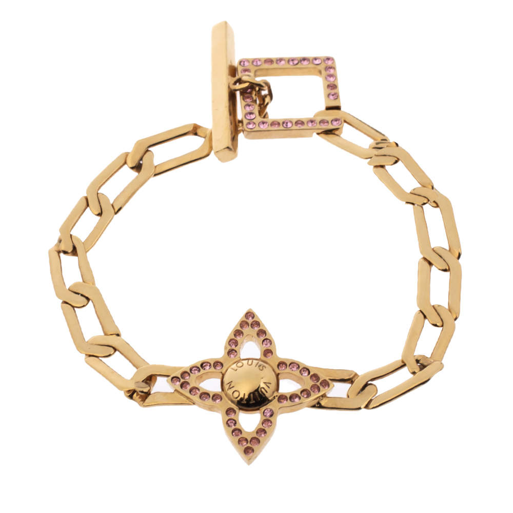 Louis Vuitton Crystal Monogram Idylle Gold Tone Toggle Bracelet