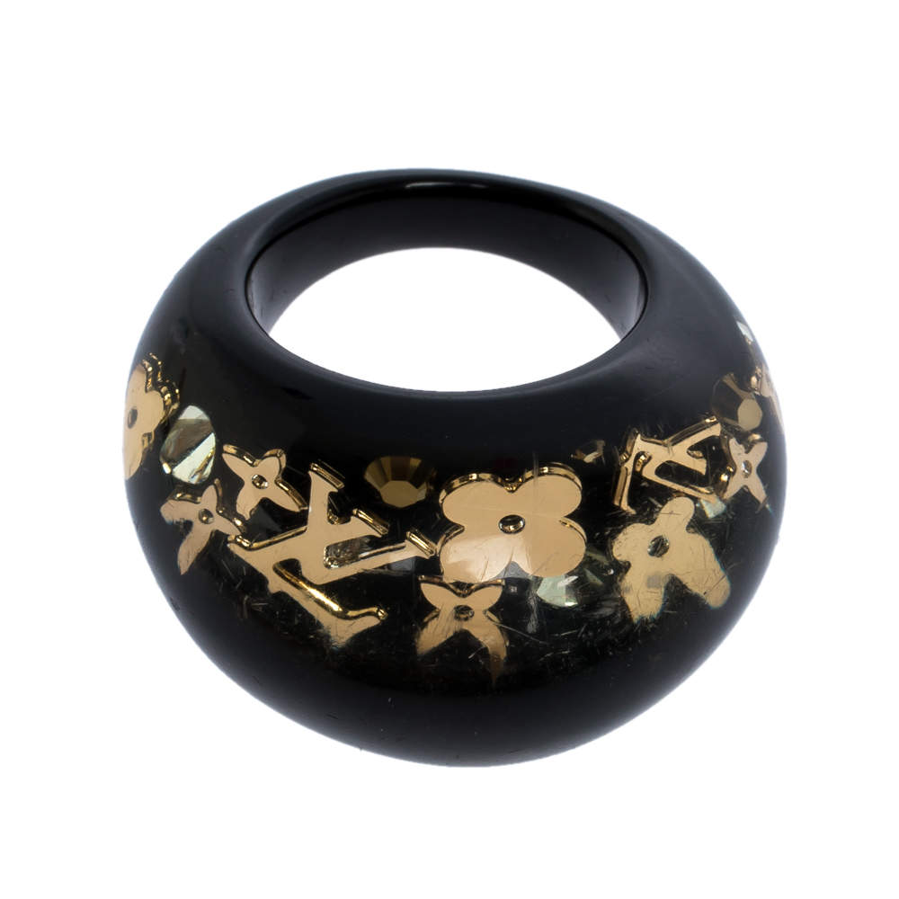 Louis Vuitton Black Resin Gold Tone Monogram Inclusion Ring Size 54.5 Louis  Vuitton | The Luxury Closet