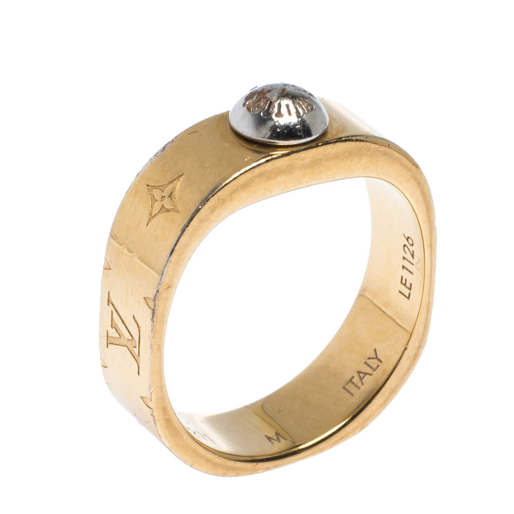 Louis Vuitton Gold Tone Monogram LV Nanogram Ring S Golden White gold  Silver Metal ref.293735 - Joli Closet