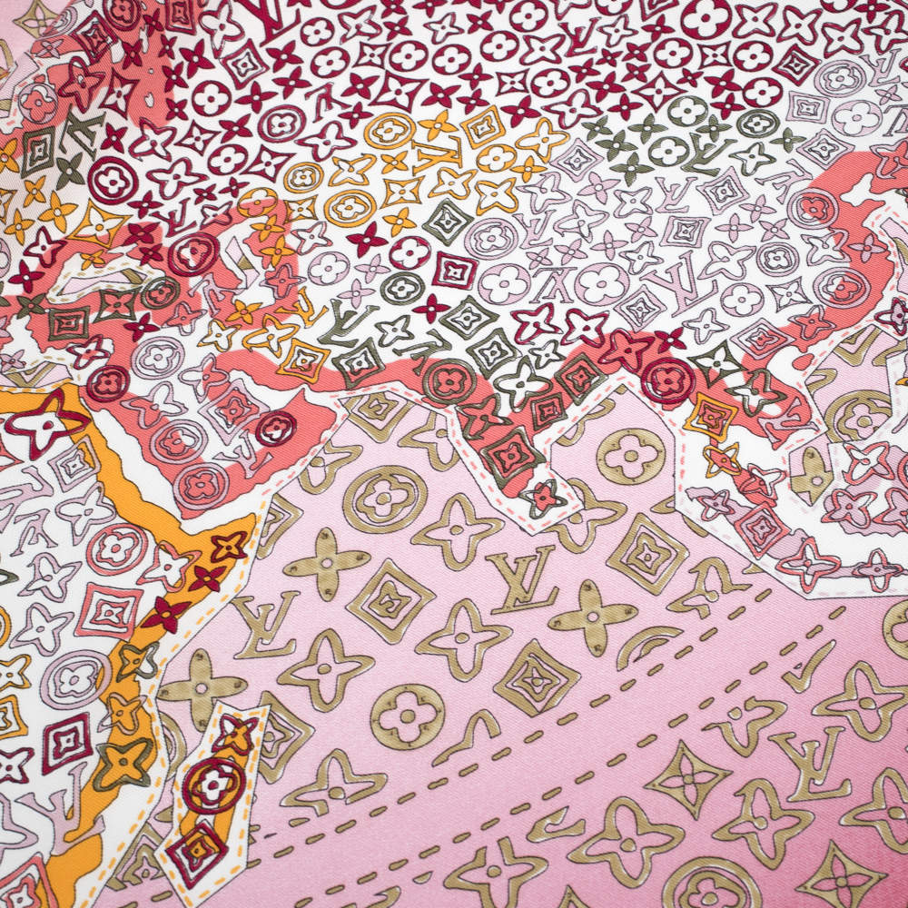 Louis Vuitton Burgundy Ombre Monogram Map Silk Square Scarf at