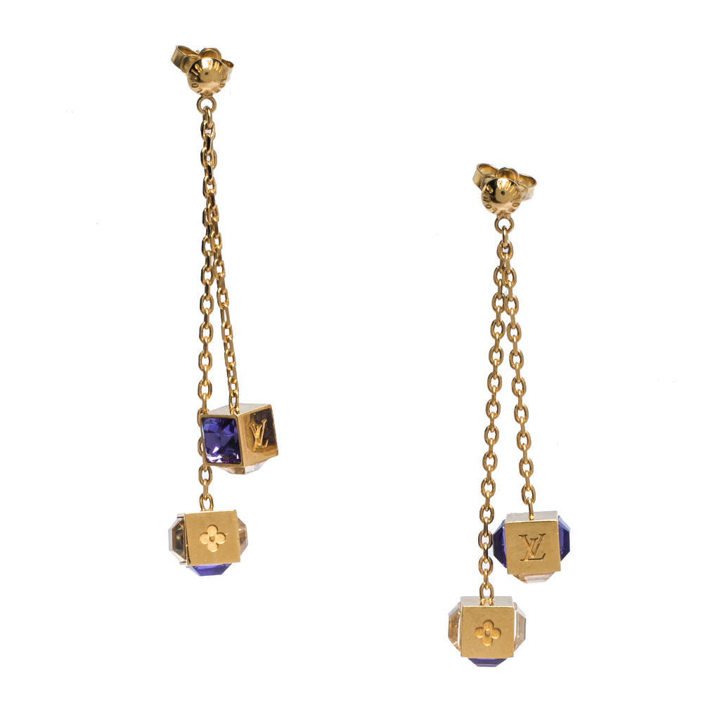 Louis Vuitton, Jewelry, Authentic Louis Vuitton Gamble Crystal Gold Tone Dangle  Earrings