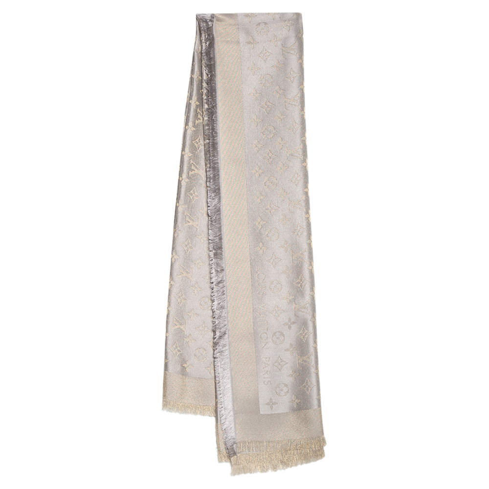 Pre Owned Louis Vuitton Gold and Grey Monogram Shine Shawl