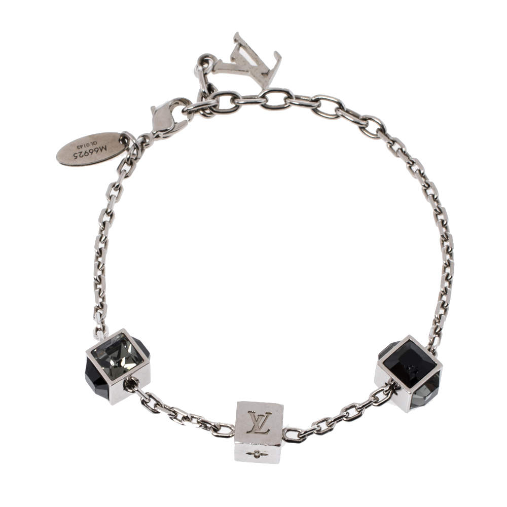 Louis Vuitton Silvertone Swarovski Crystal Gamble Bracelet - Yoogi's Closet