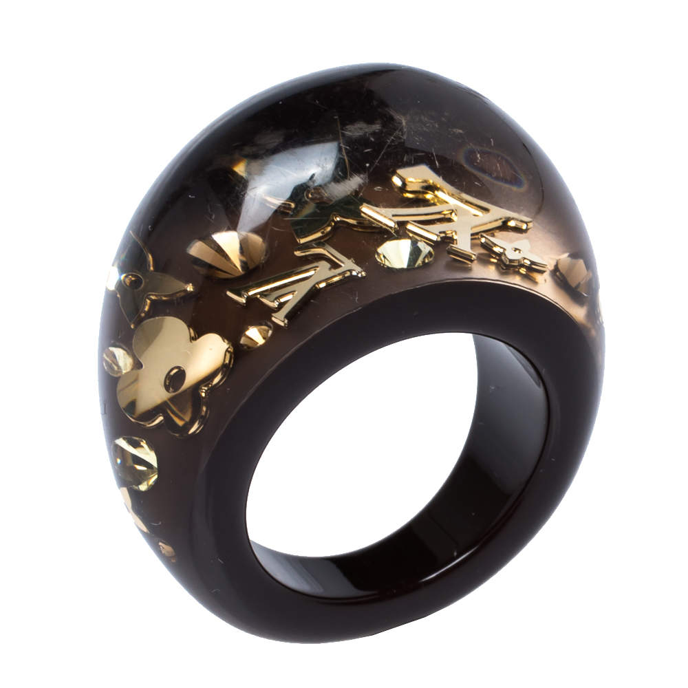 Sold at Auction: Louis Vuitton, Louis Vuitton LV Monogram Onyx Gold Inclusion  Ring