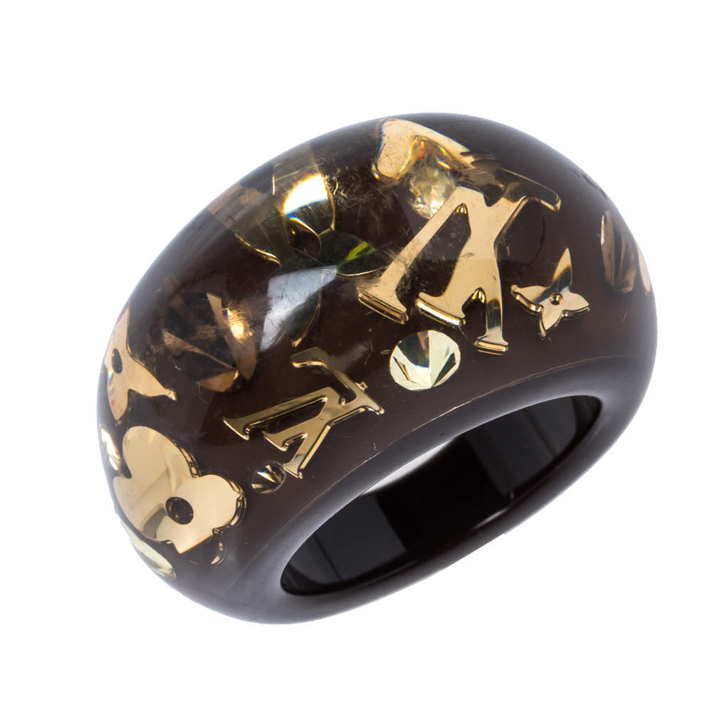 Louis Vuitton Black Resin Gold Tone Monogram Inclusion Ring Size 56 Louis  Vuitton