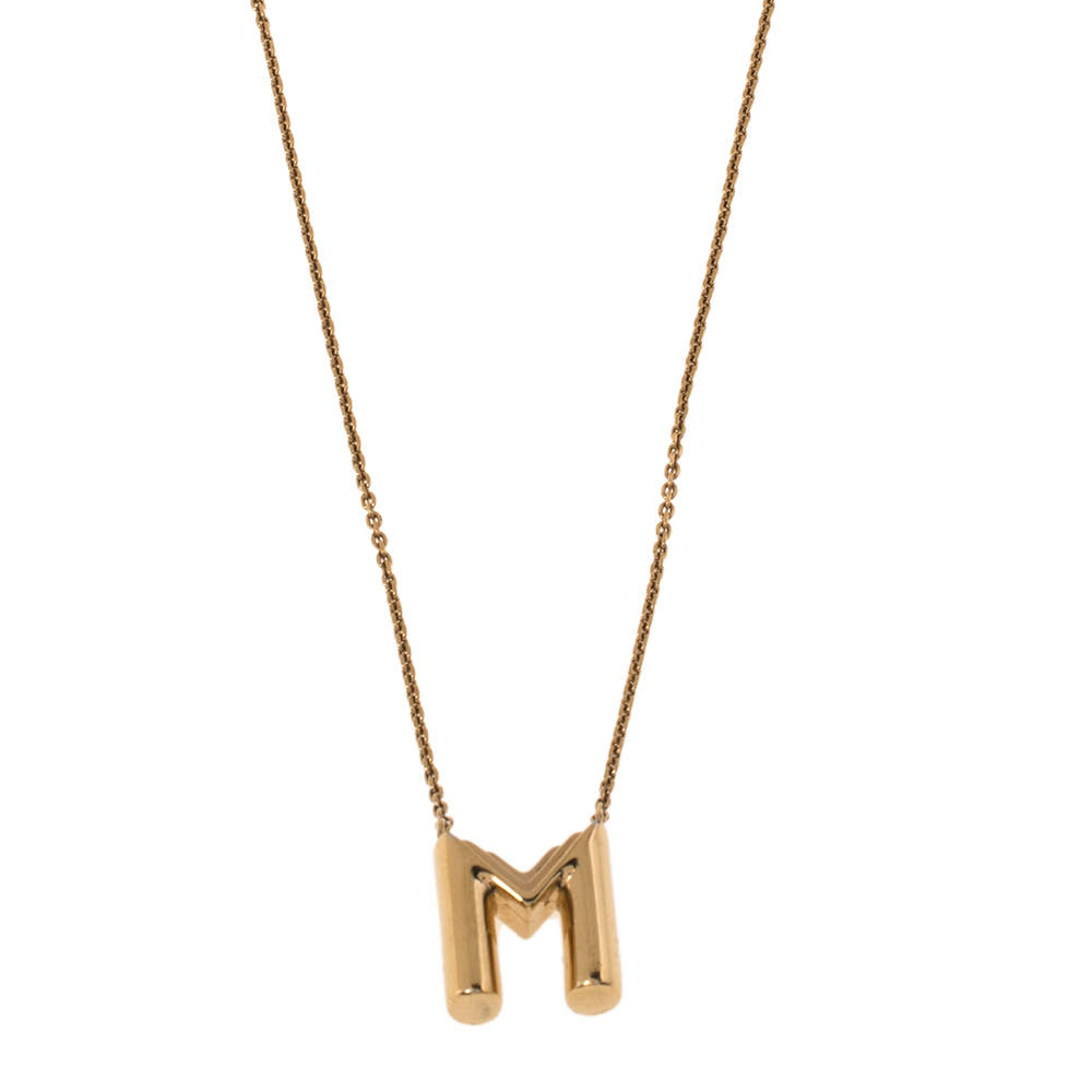 Louis Vuitton Gold Tone LV & Me Letter M Pendant Necklace Louis