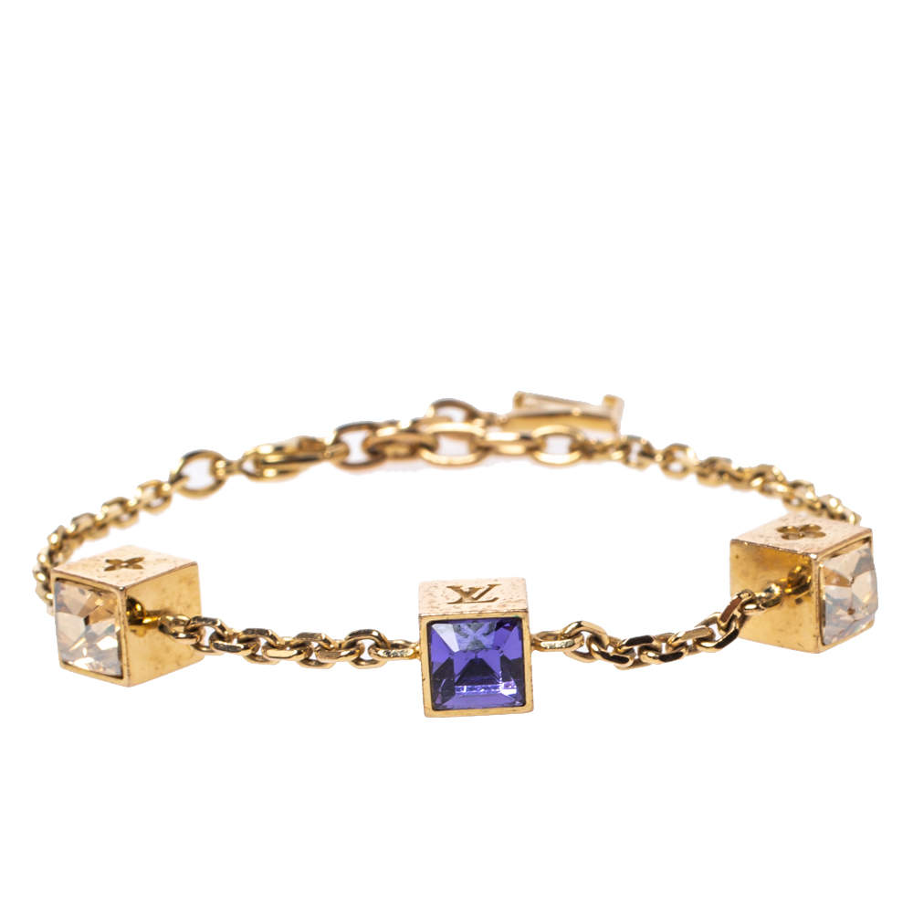 Louis Vuitton Gamble Crystal Gold Tone Station Bracelet 