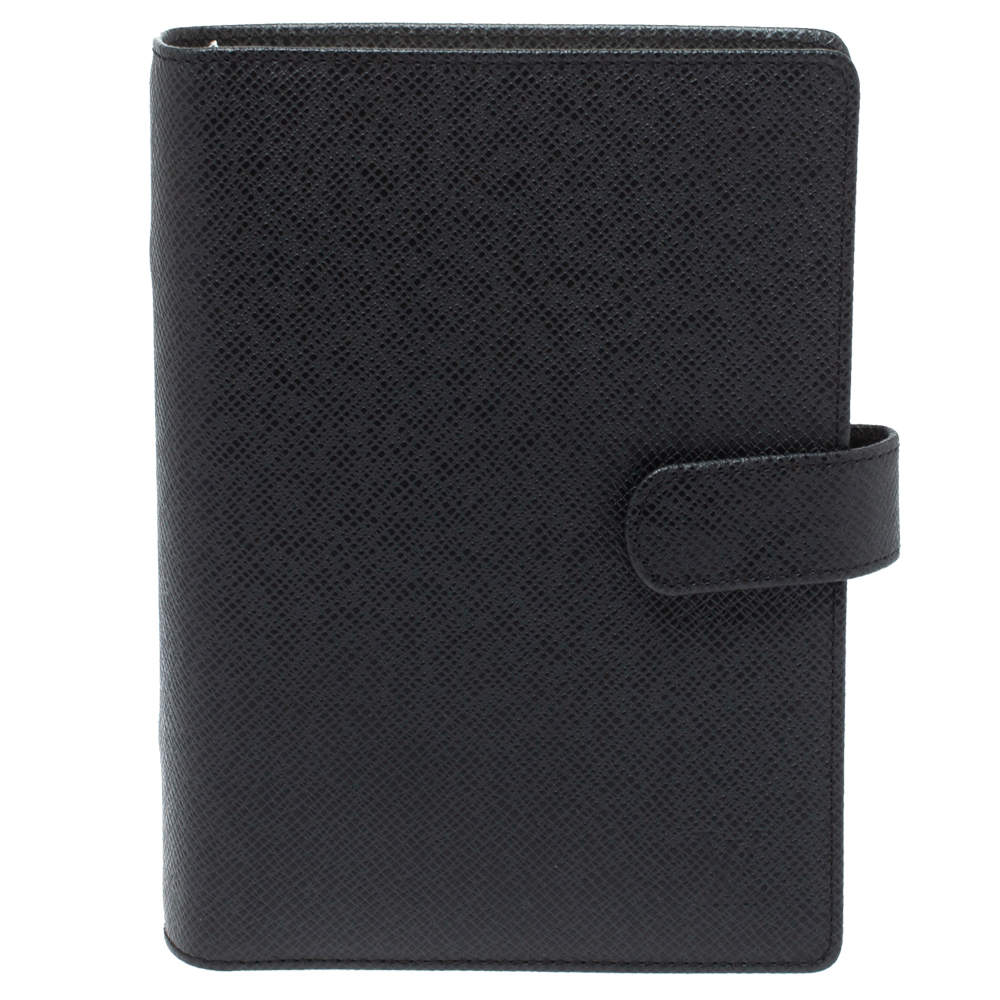 مملوكة مسبقًا Louis Vuitton Black Leather Medium Ring Agenda Cover 