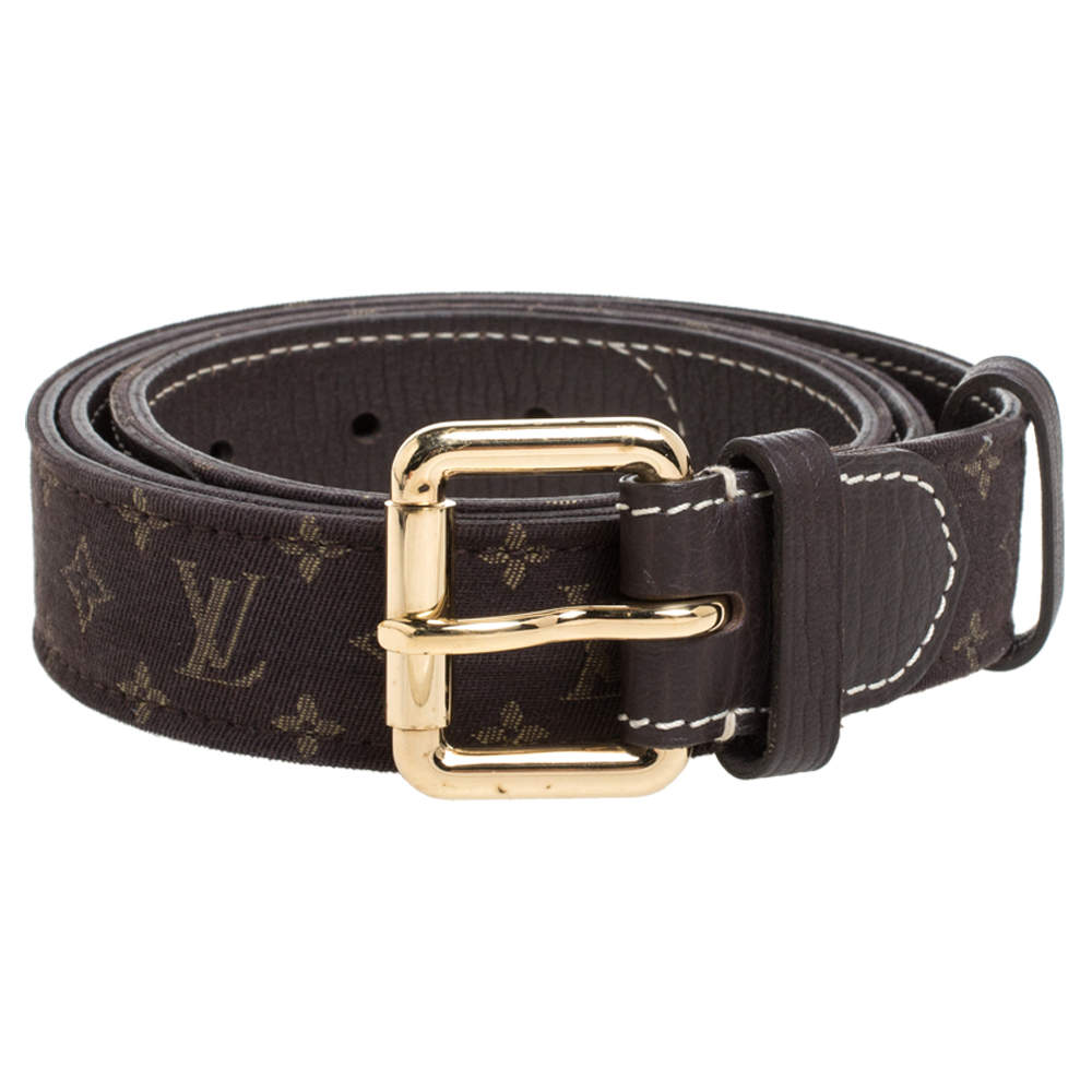 Louis Vuitton Ebene Monogram Mini Lin Canvas Buckle Belt 90CM