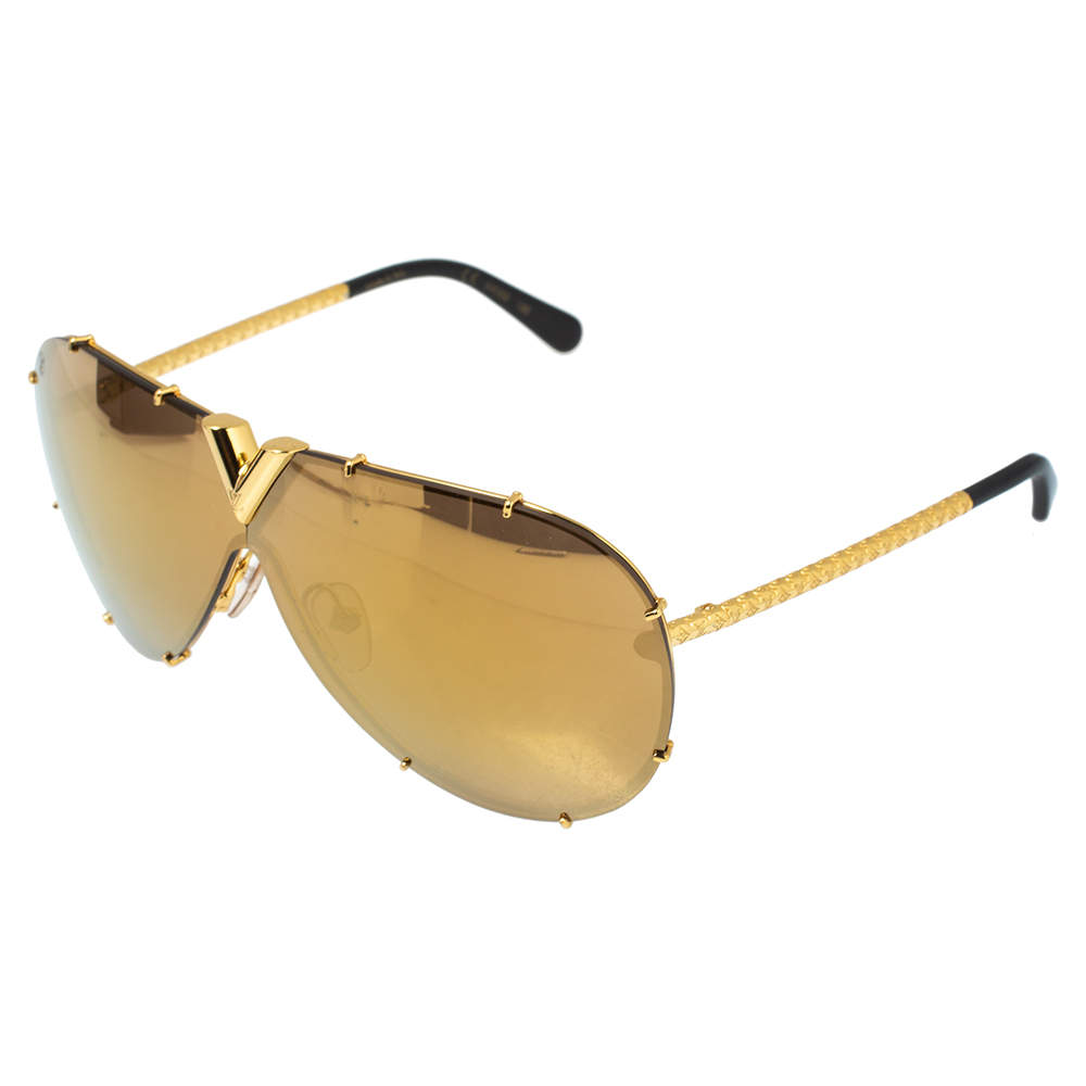 Louis Vuitton Gold Tone Nano Monogram/ Gold Mirrored Z0896W Drive  Sunglasses Louis Vuitton