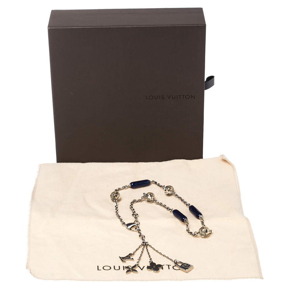 Louis Vuitton Vintage Bead Inclusion Resin Silver Tone Station Necklace  Louis Vuitton