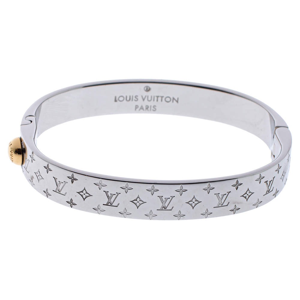 Louis Vuitton Nanogram Cuff Silver Tone Bracelet S