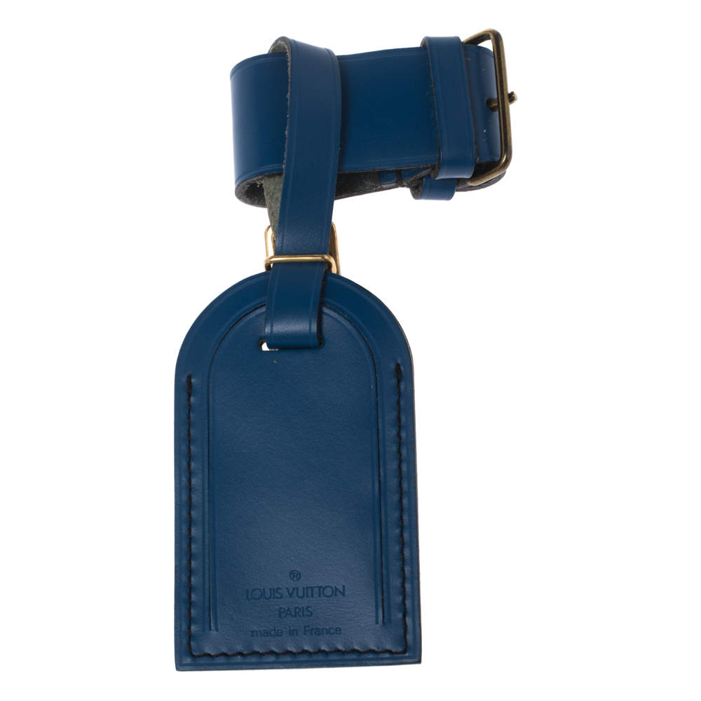 Louis Vuitton Blue Leather Luggage Name Tag & Strap Holder