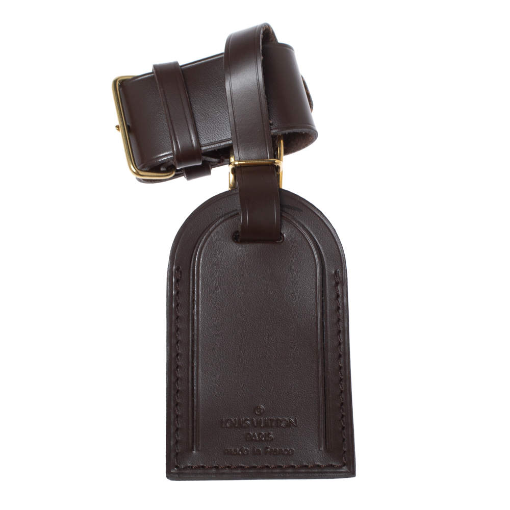 Louis Vuitton Brown Leather Luggage Name Tag & Strap Holder