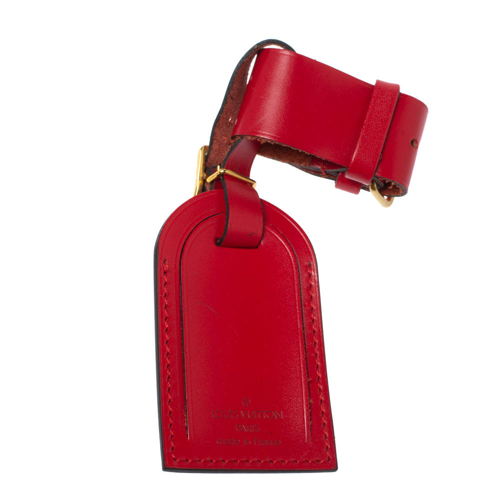 Louis Vuitton Red Leather Luggage Name Tag & Strap Holder