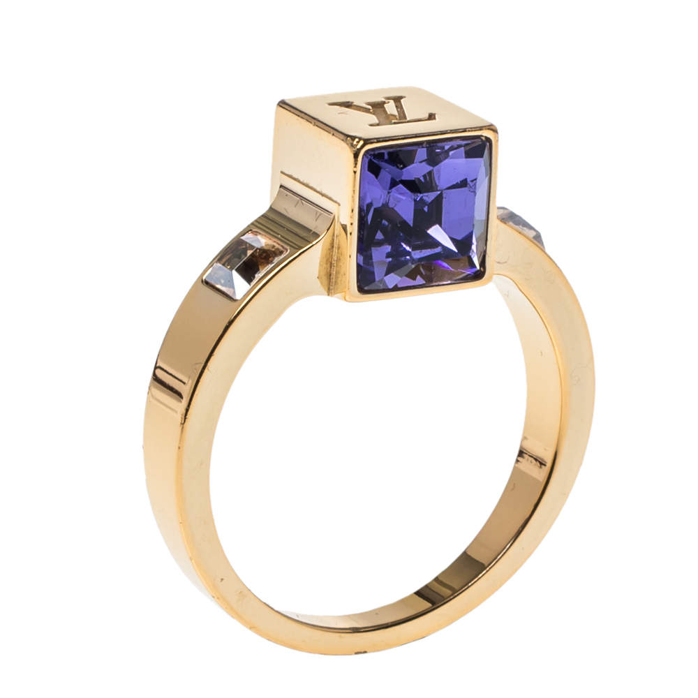 Louis Vuitton Gamble Crystal Gold Tone Ring Size EU 53 Louis Vuitton