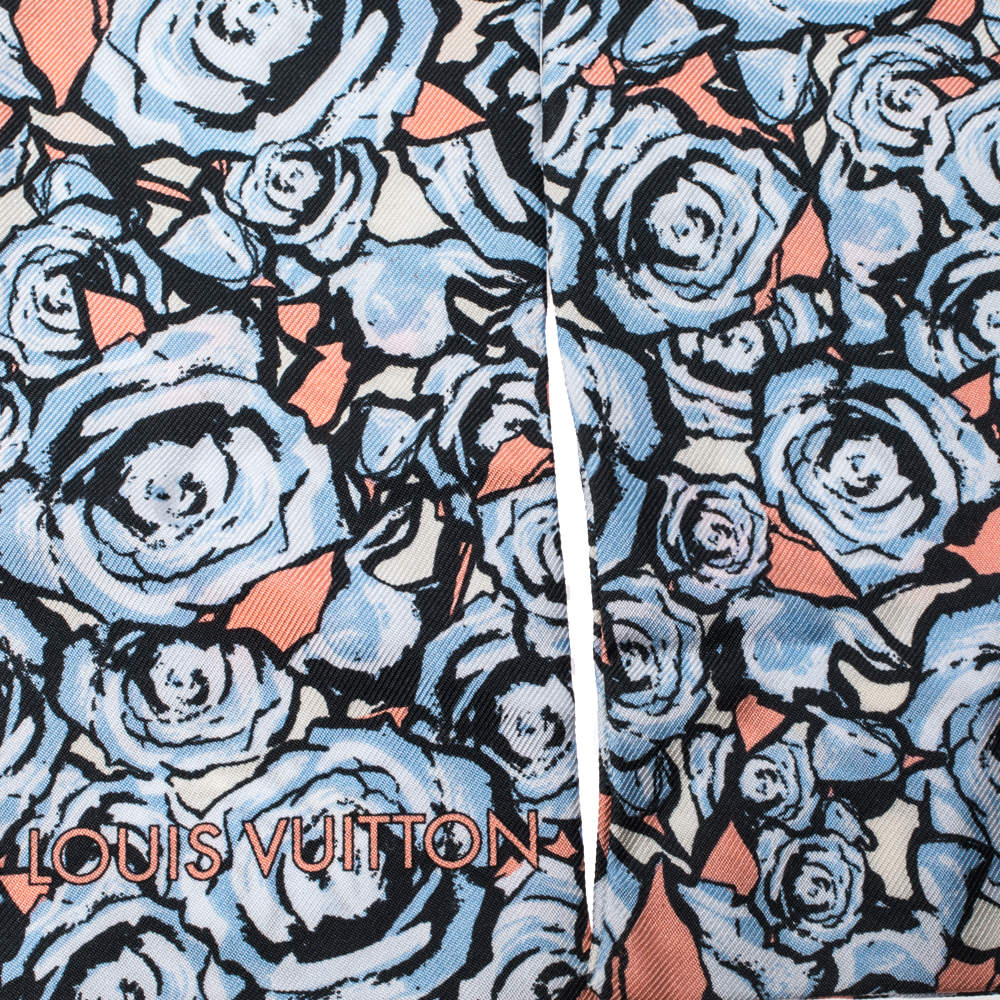 Louis Vuitton Bleu Ciel Rock'n'Roses Silk Bandeau Scarf - Yoogi's Closet
