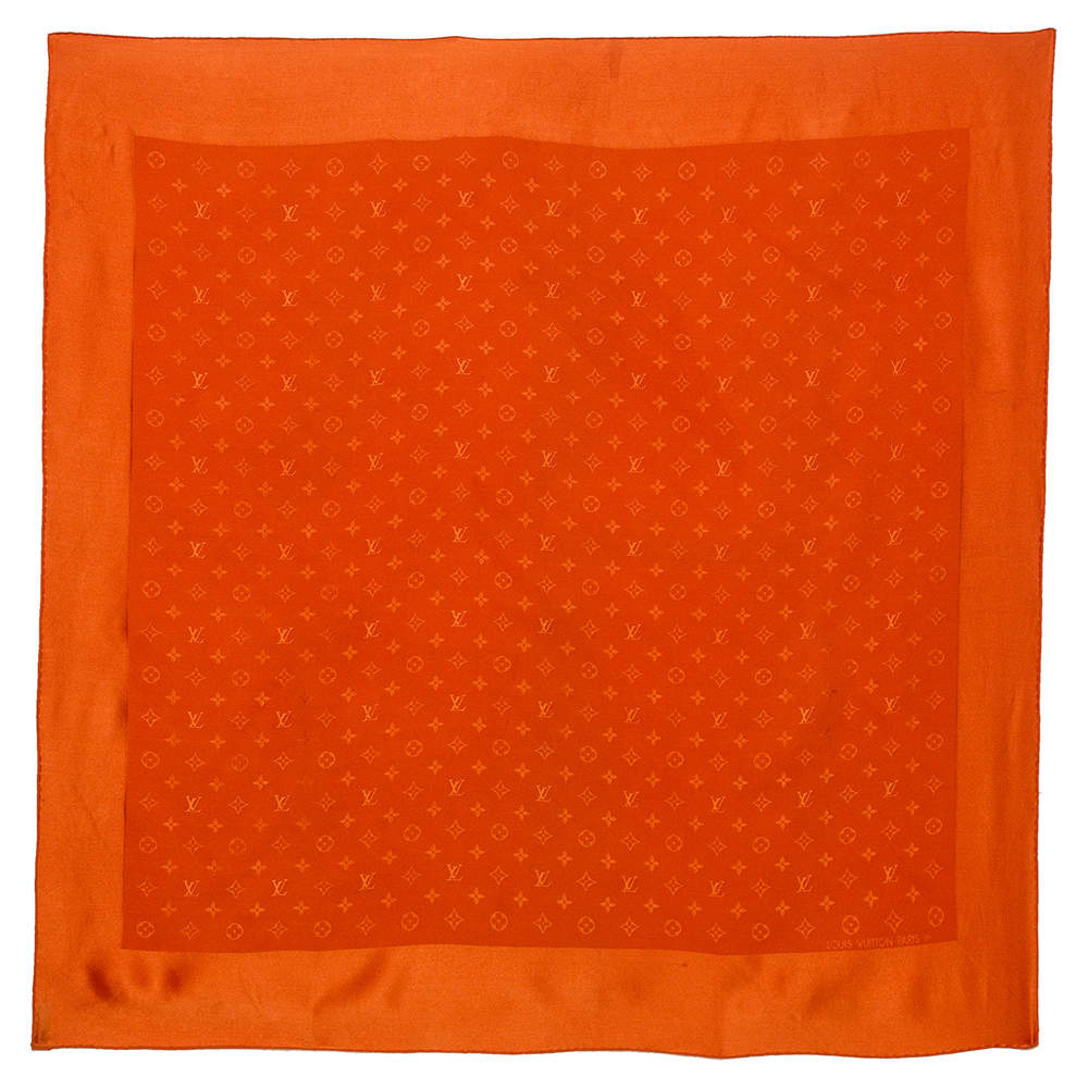 Pre Owned Louis Vuitton Orange Monogram Silk Shawl