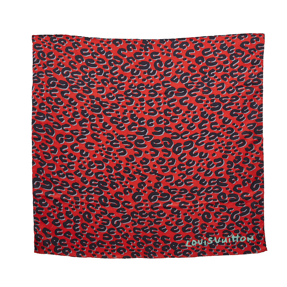 Louis Vuitton x Stephen Sprouse Red Leopard Print Silk Scarf Louis ...