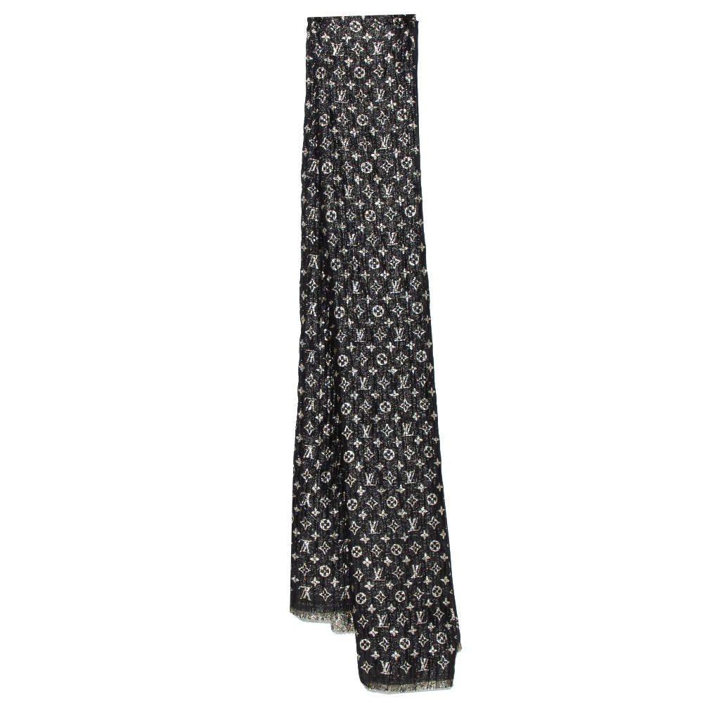 مملوكة مسبقًا Louis Vuitton Black Logo Monogram Lurex Silk So Glitter Stole