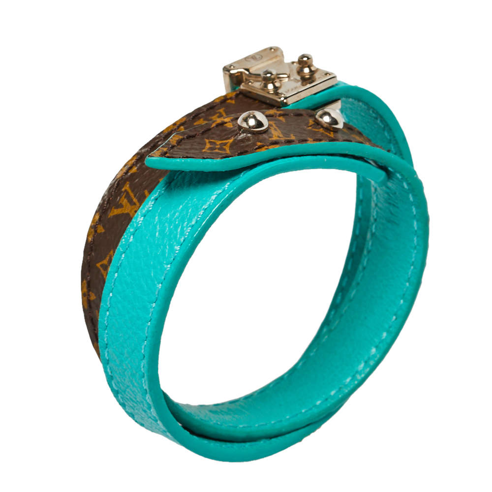 Louis Vuitton Turquoise Leather & Brown Monogram Canvas Lockit Double Wrap  Bracelet Louis Vuitton