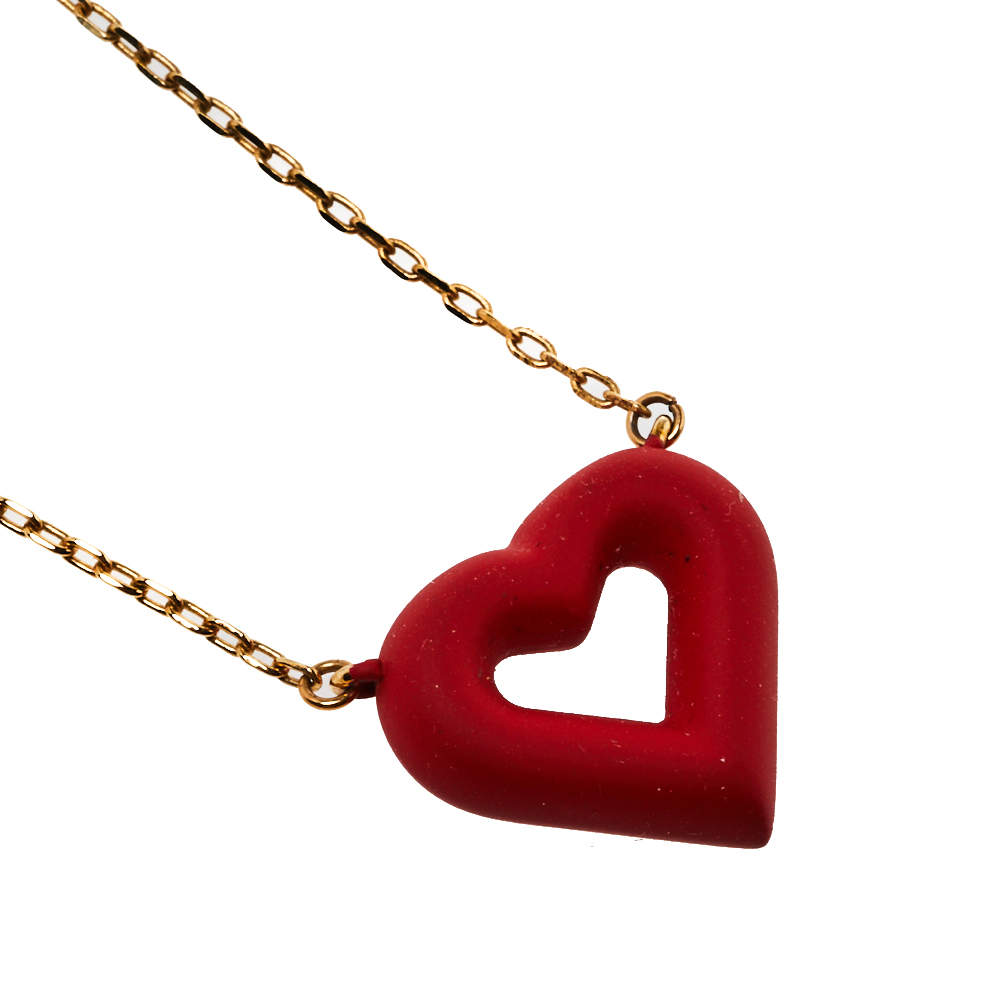 Louis Vuitton LV & V Red Heart Charm Gold Tone Necklace Louis Vuitton | The  Luxury Closet