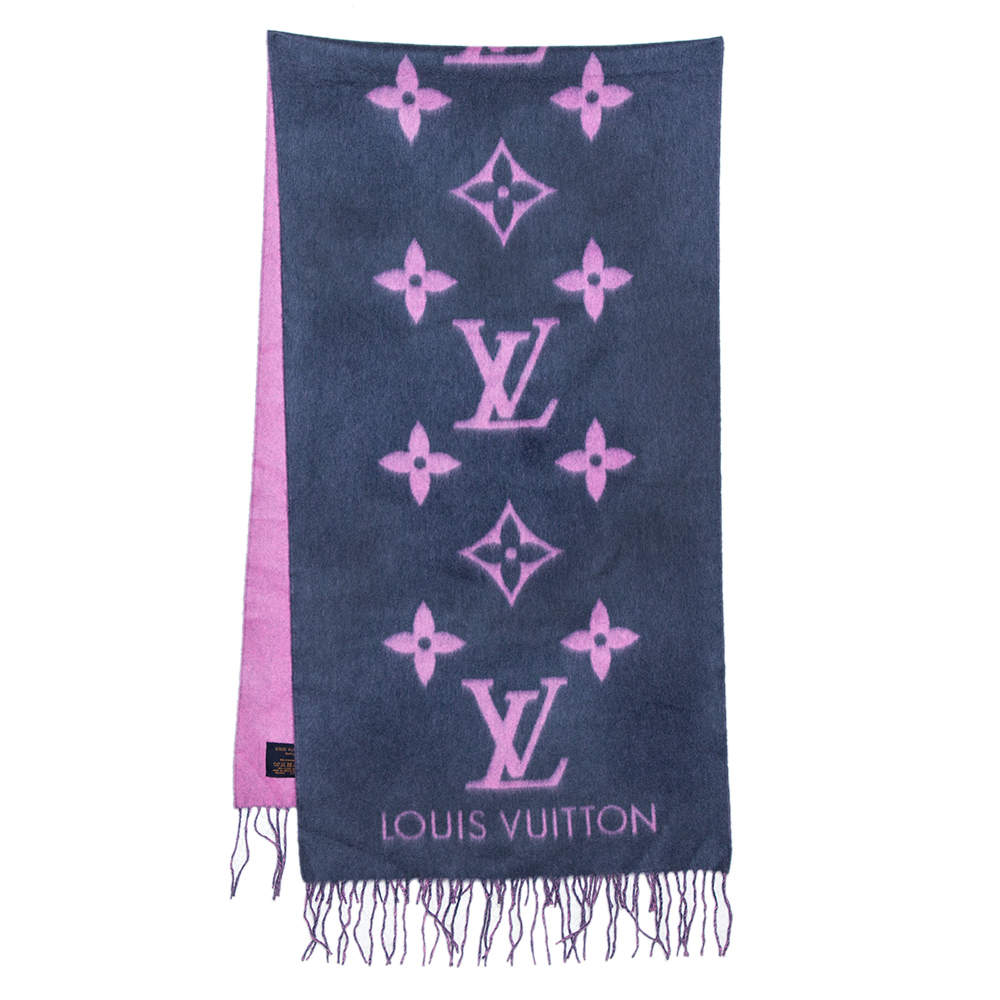 LOUIS VUITTON Cashmere Monogram Reykjavik Scarf Purple Pink 426824