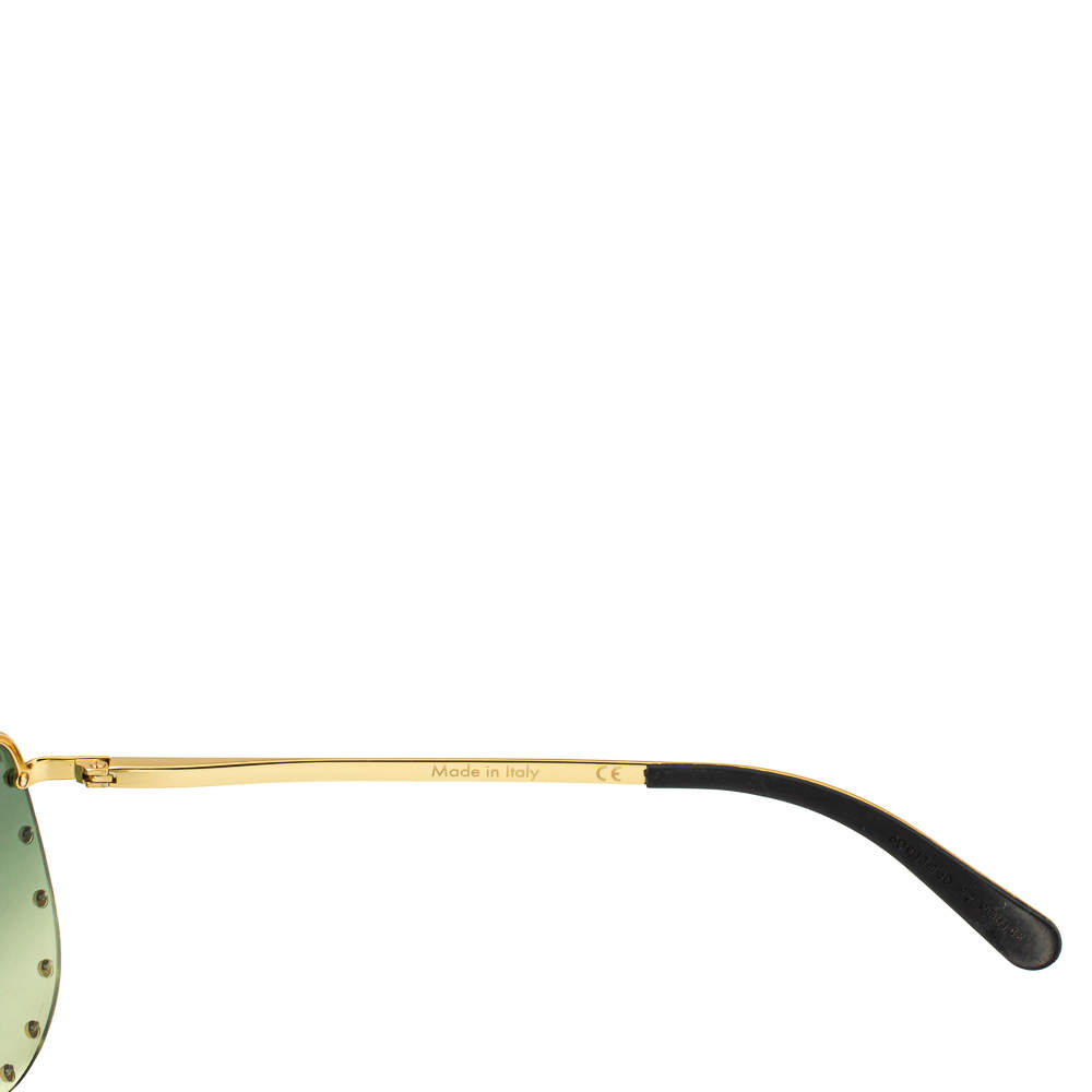 Pre-owned Louis Vuitton Studded Gold Tone/ Green Gradient Z1062u The Party  Aviators Sunglasses