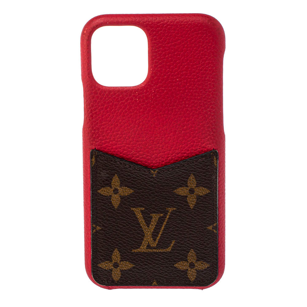 Pre Owned Louis Vuitton Scarlet Leather and Monogram Canvas iPhone 11 Pro