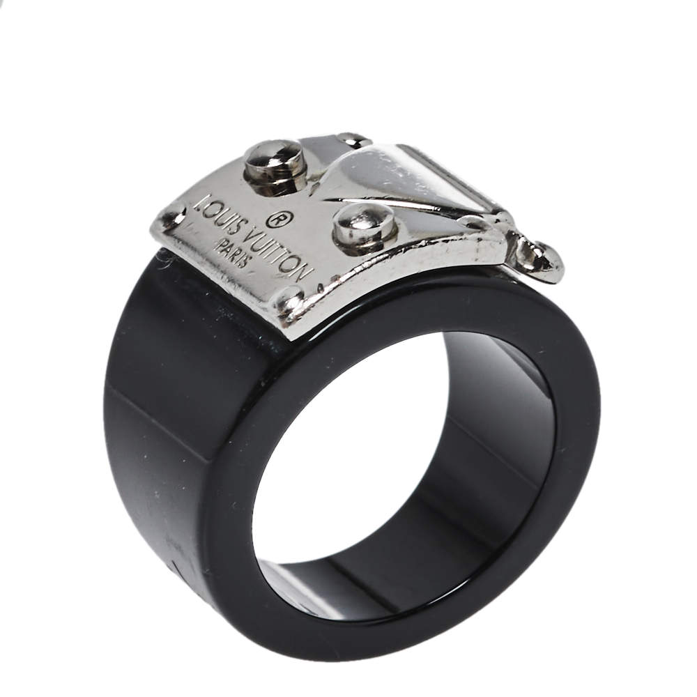 Louis Vuitton Lock Me Black Resin Silver Tone Ring M